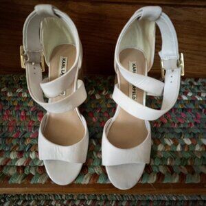 Karl Lagerfeld White Leather Wedge Sandals - Size 5.5